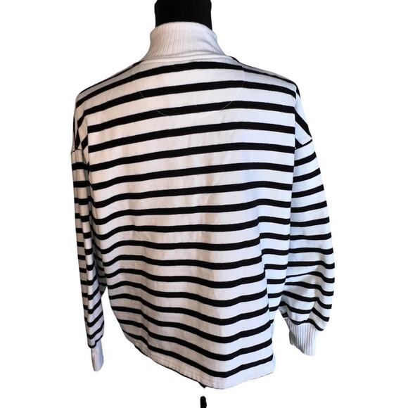C & C California nautical black white striped 1/4 zip mock neck sweatshirt sz L - Picture 3 of 9
